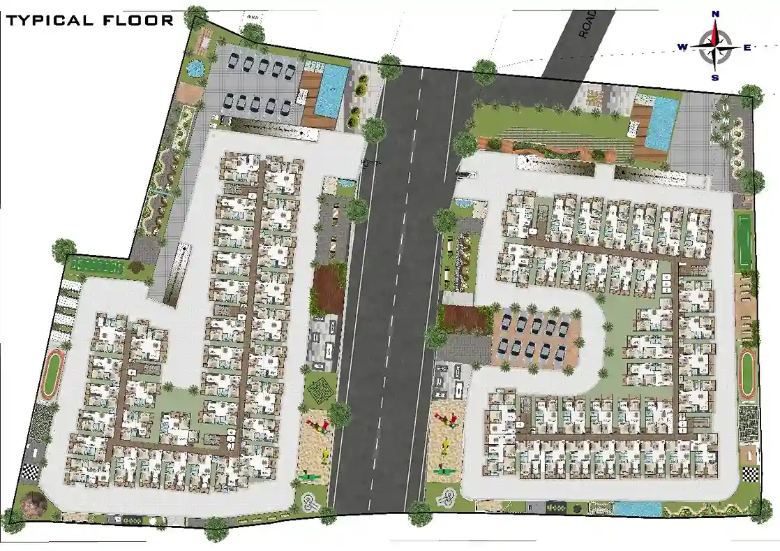 DS-MAX SKYSHLOKAM - Apartment building floor plan featuring symmetrical unit arrangement and facilities.