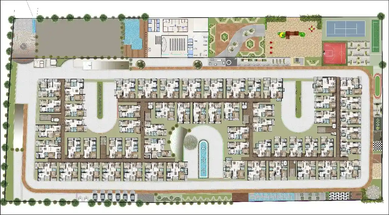 DS-MAX SKYFIELDS - Apartment building floor plan featuring symmetrical unit arrangement and facilities.